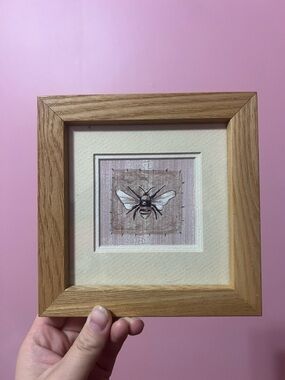 Bee Wall Art in Light Oak Frame - Neutral Tones
